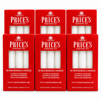 60 x Price's Candles Household Vax Candles - Up to 5 Hours Burning Time - White