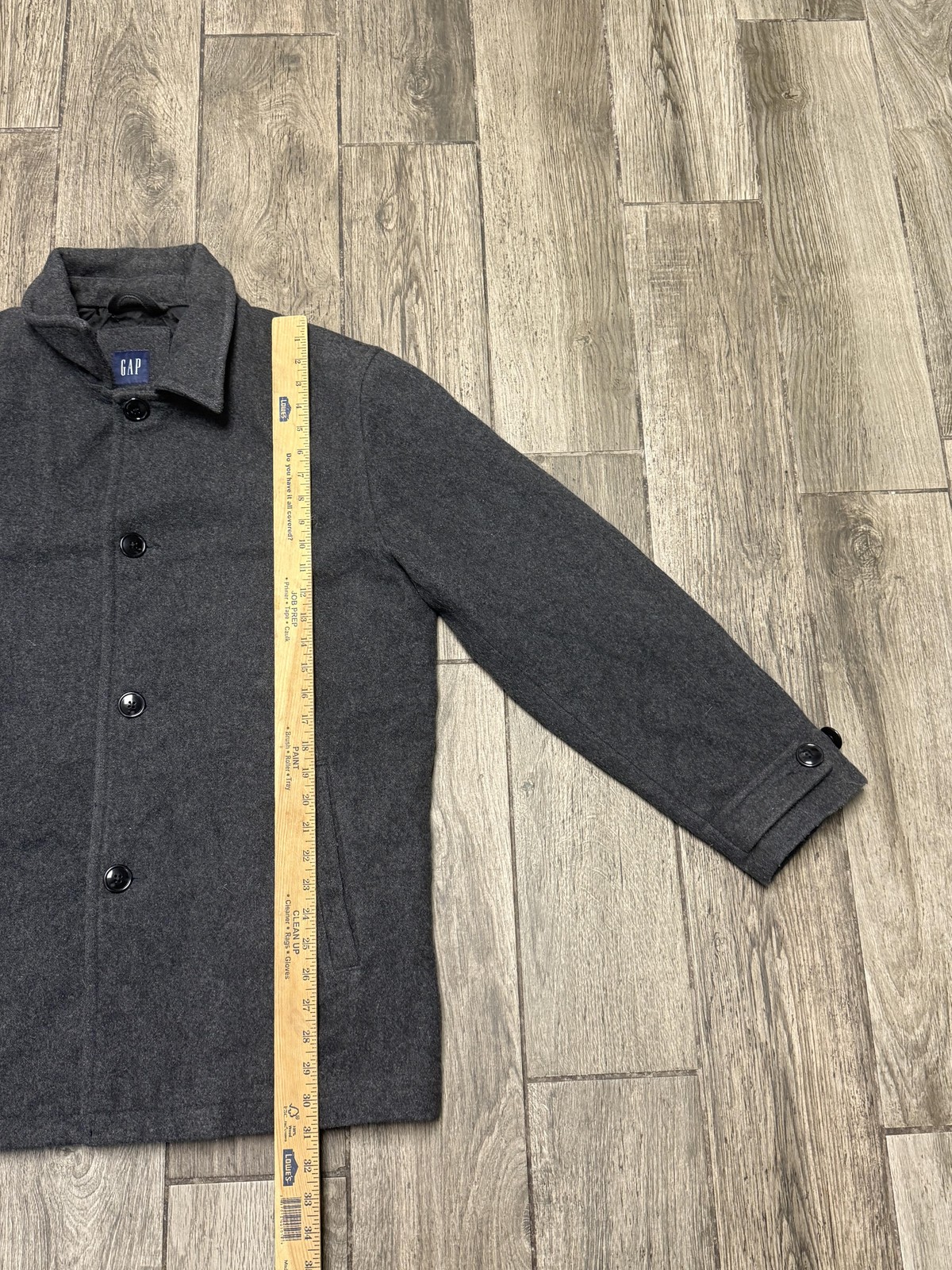 GAP Wool Blend Car Coat Mens Large Charcoal Gray Quilted Lined Button Front image 5