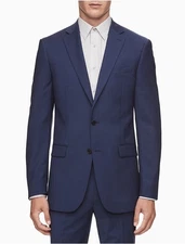 Calvin Klein Mens Slim fit Suit Jacket Blazer 48 R Blue Solid Stretch