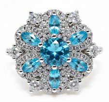 2CT Blue Topaz White Topaz 925 Solid Sterling Silver Ring Jewelry Sz 6