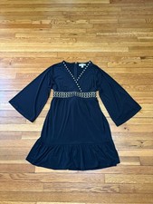 Michael Kors Womens Dress Sz XL Black w/ Gold Studs Flare Kimono Sleeve Stretch
