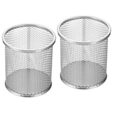 2pcs Mesh Pen Holder Pencil Holder Pencil Basket Pen Cup Organizer Round Silver