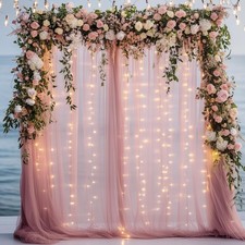 Tulle Backdrop Curtains with Lights Dusty Rose 10x8ft Sheer Curtain Tulle
