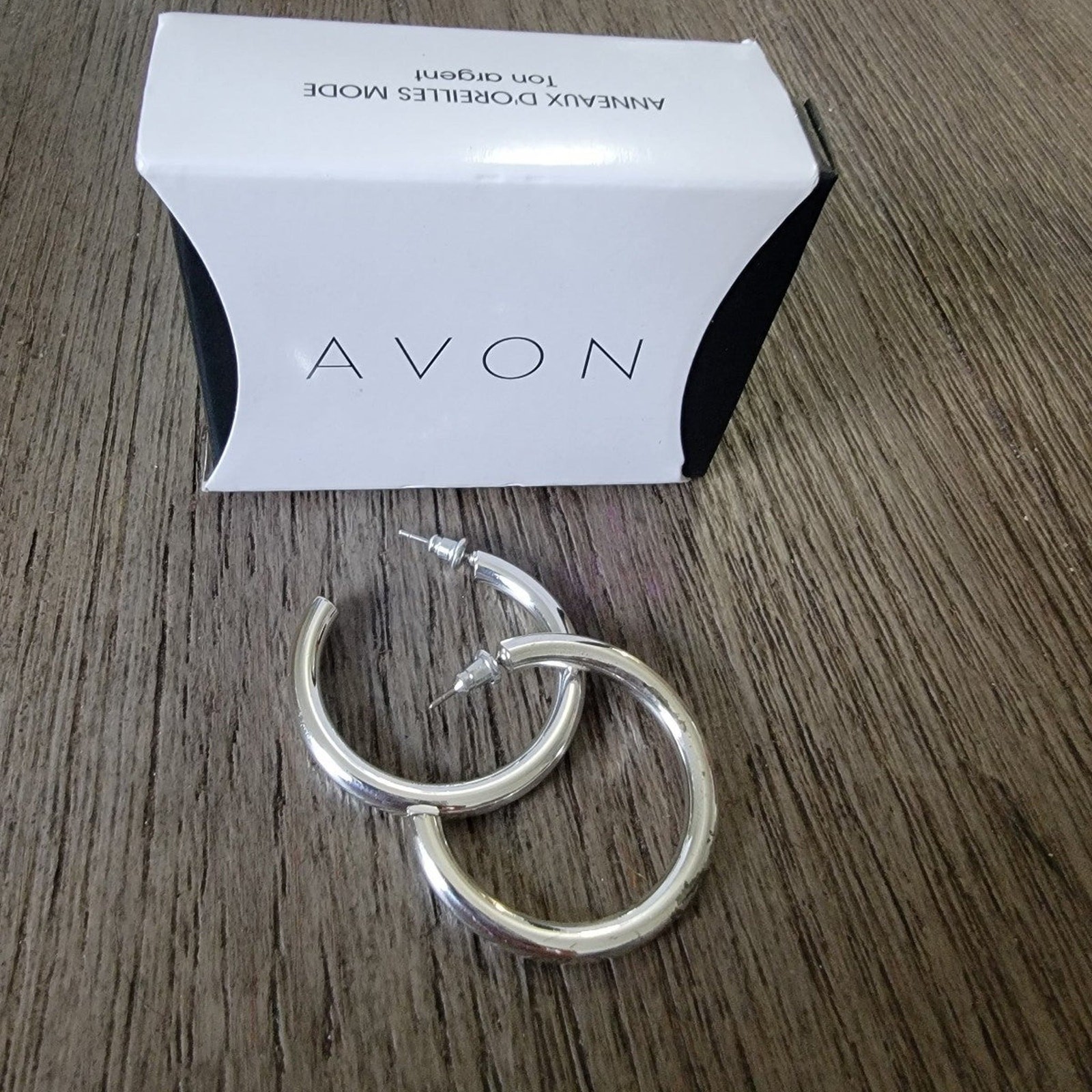Avon Silver Tone Statement Hoops - image 1
