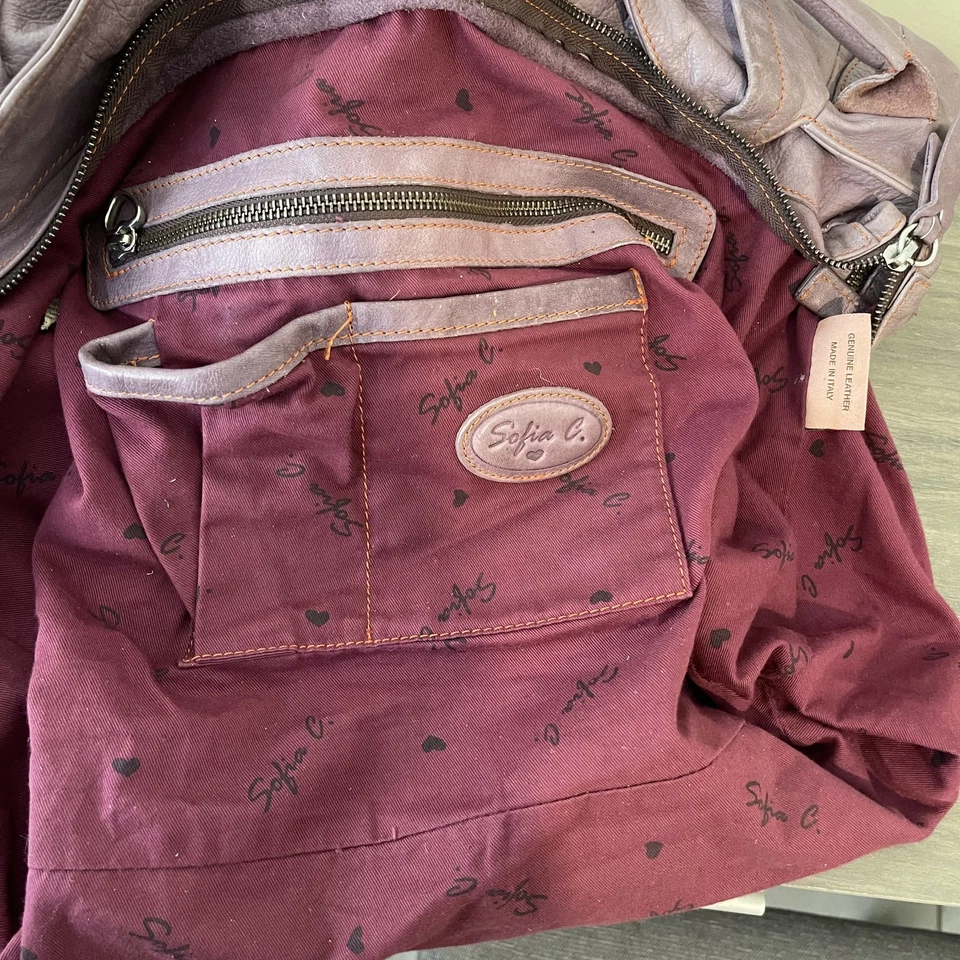 SOFIA C XLarge Leather Tassel Hobo Shoulder Tote Carryall Purse Bag ITALY - Image 3 of 4