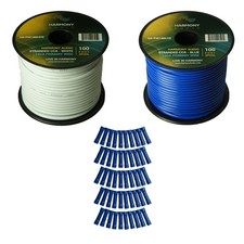 Harmony Car Primary 14 Gauge Power or Ground Wire 200 Feet 2 Rolls White  Blue