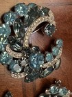 Vintage Eisenberg Ice Signed Blue Rhinestone Silver Tone Brooch & Clip Earrings — photo 4