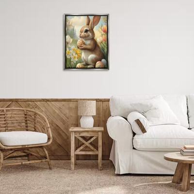 Easter Bunny with Painted Eggs by Franklyn Gregory Gray Floater Frame Animal Gra