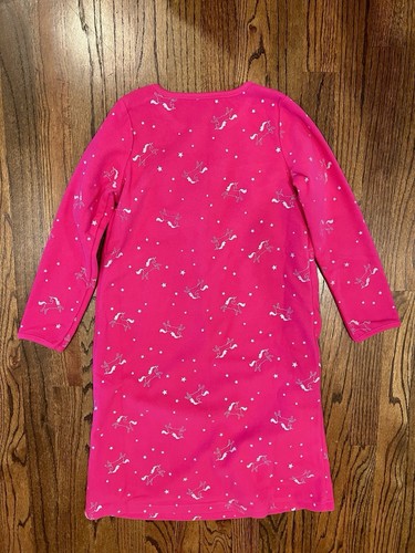 Carter's Girl Silver Unicorn Ruffle Fleece Long Sleeve Nightgown Hot Pink 6/7 - Picture 2 of 10