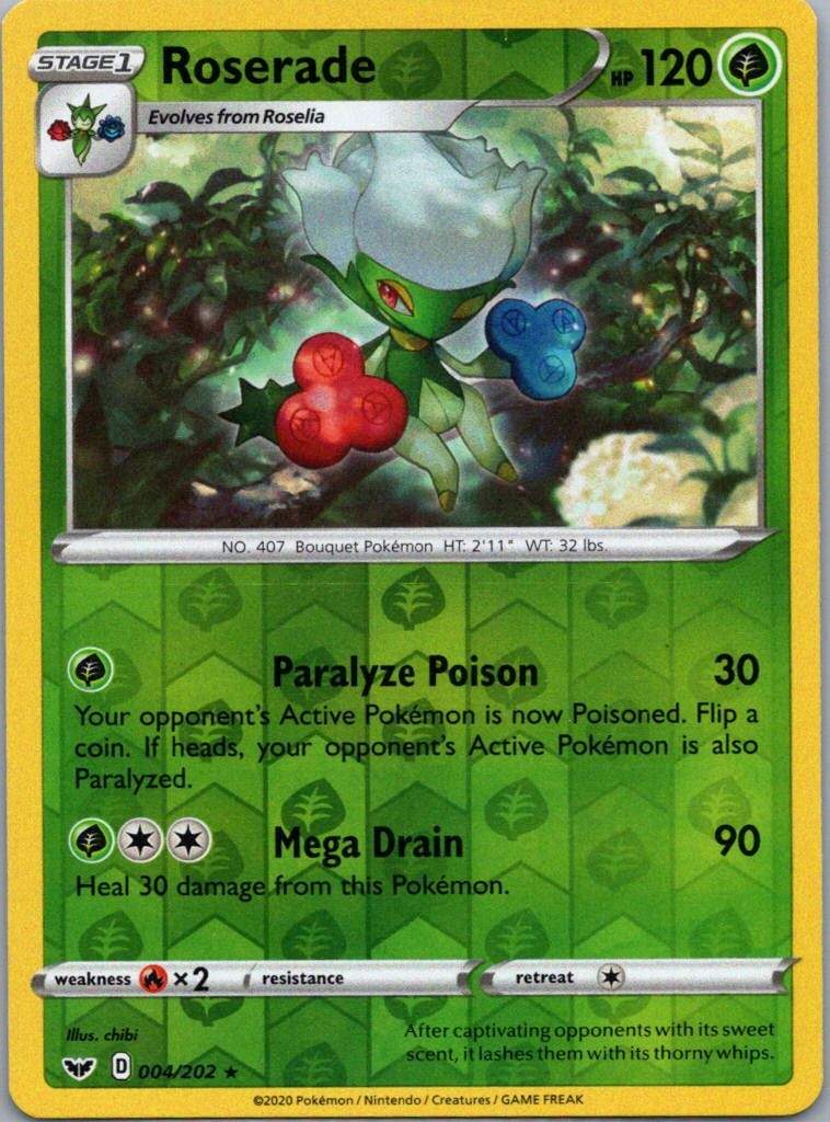 Pokemon TCG Roserade 4/202 Sword Shield Rev Holo NM