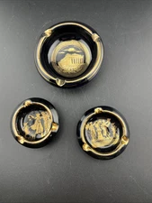 (3) Vtg Stella Handmade Ashtrays Made in Greece 24 K Gold Scene Various Scenes