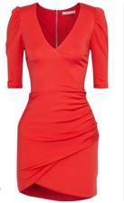 Alice + Olivia Judy Red Puff Sleeve Ruched Mini Cocktail Dress Size 10 NWOT $295