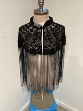 Black Beaded Embroidery neckline collar shoulder shrug shawl appliqu s fringe
