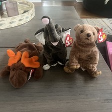 Trumpet The Elephant, Pecan The Bear, Chocolate The Moose, Beanie Babies 2000