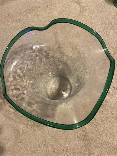 Vintage Blenko C482S Crackle Glass Vase 6.5"-Winslow Anderson Design Emerald Rim