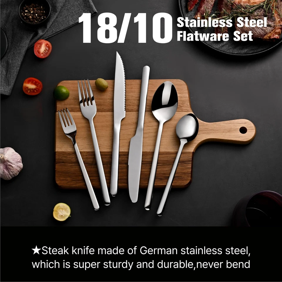 48-Piece Silverware Set with Steak Knives, Flatware Set for 8, Stainless Stee... - Image 4 of 4
