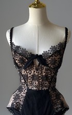 NWT Black Bodysuit With Floral Lace Detailing Size Fits More Like M MSRP 85