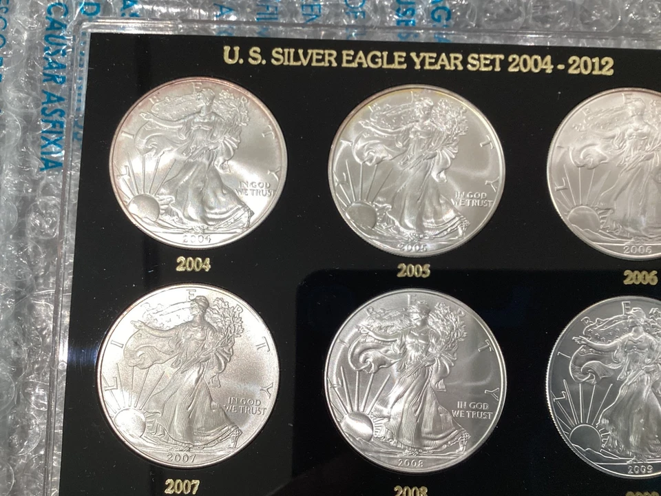 2004-2012 American Silver Eagle Set of 9 Gem Uncirculated Coins w Capital Holder - Image 3 of 4