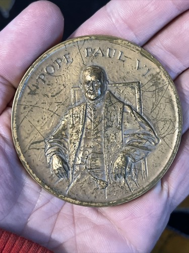 Pope John Paul VI Knights of Columbus 1966 -blackington Bronze Medallion 3" rare - Picture 3 of 7