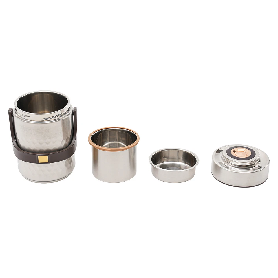 Termo de comida apilable sellado de 3 niveles fiambrera térmica aislada plateada Foto 4 de 4