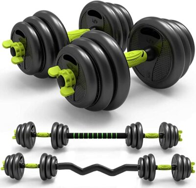 3-in-1 Adjustable Weight Dumbbells Barbell Set with Curved Rod