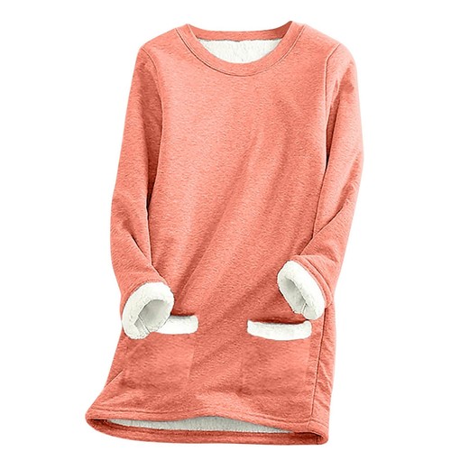 Women Warm Lined Fleece Tos Crewneck Sport Sweatshirt Pullover Loungewear Blouse - Picture 43 of 60