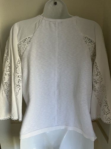 INC Womens Top White Eyelet Cotton Poly Knit Eyelet Raglan Embroidered Sleeves S - Picture 4 of 4