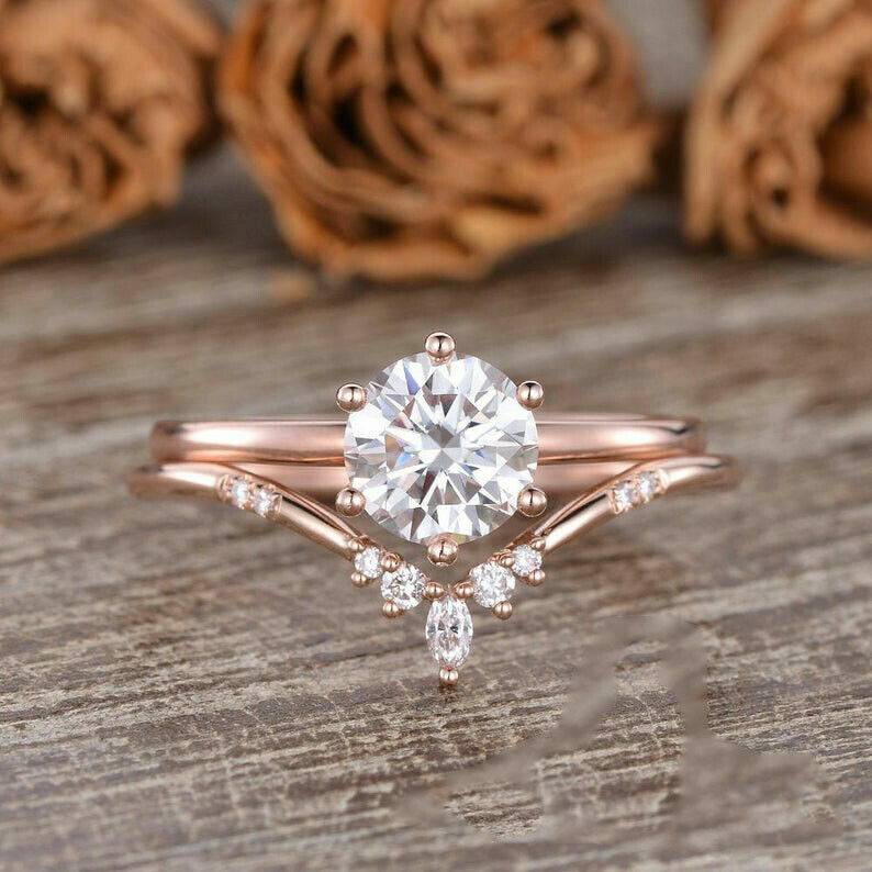 Ct Round Simulated Diamond Halo Wedding Bridal Ring Set Rose