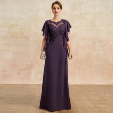 Elegant Mother of the Bride Dresses O Neck Appliques Chiffon Wedding Party Gowns