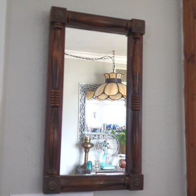 Rectangular Dark Wooden Ornate Framed Mirror 20''x11'' Hanging Portrait Vertical