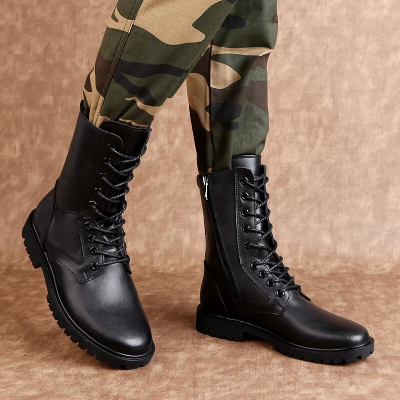 Mens Winter Warm High Top Fleece Boots Combat Faux Leather Outdoor Shoes Fashion