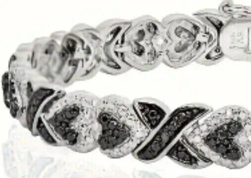 Теннисный браслет 8 карат круглый с имитацией черных бриллиантов 7,5 дюйма настоящее белое серебро высшей пробы - Изображение 4 из 4