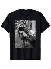 Funny Cat Steals Fish Market Black  White Meme T-Shirt  Unisex  100 Cotton
