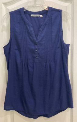 Notations Pullover Blouse Top Size S Blue Henley Raised Ridges Sleeveless 30