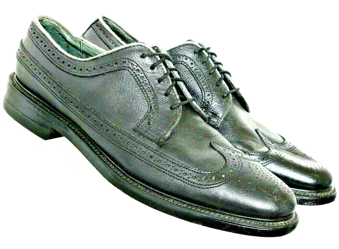 Vtg Executive Imperials Black Pebbled Wingtip Brogue Oxford Shoes Men's 11 A