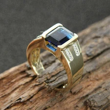 Men's Wedding Solitaire Lab Created Ring With Sapphire In 935 Argentium Silver