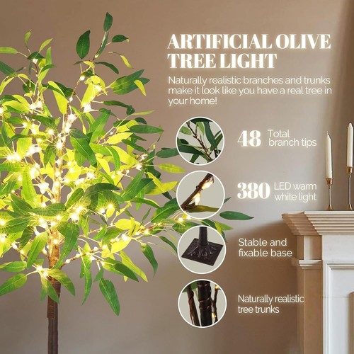 Artificial Olive Tree Pre Lit Decor Tree Lighted Olive Tree Home Decoration, 4FT - Picture 7 of 7