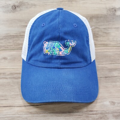 Vineyard Vines Hat Cap Strap Back Blue Floral Whale Logo  display picture 3