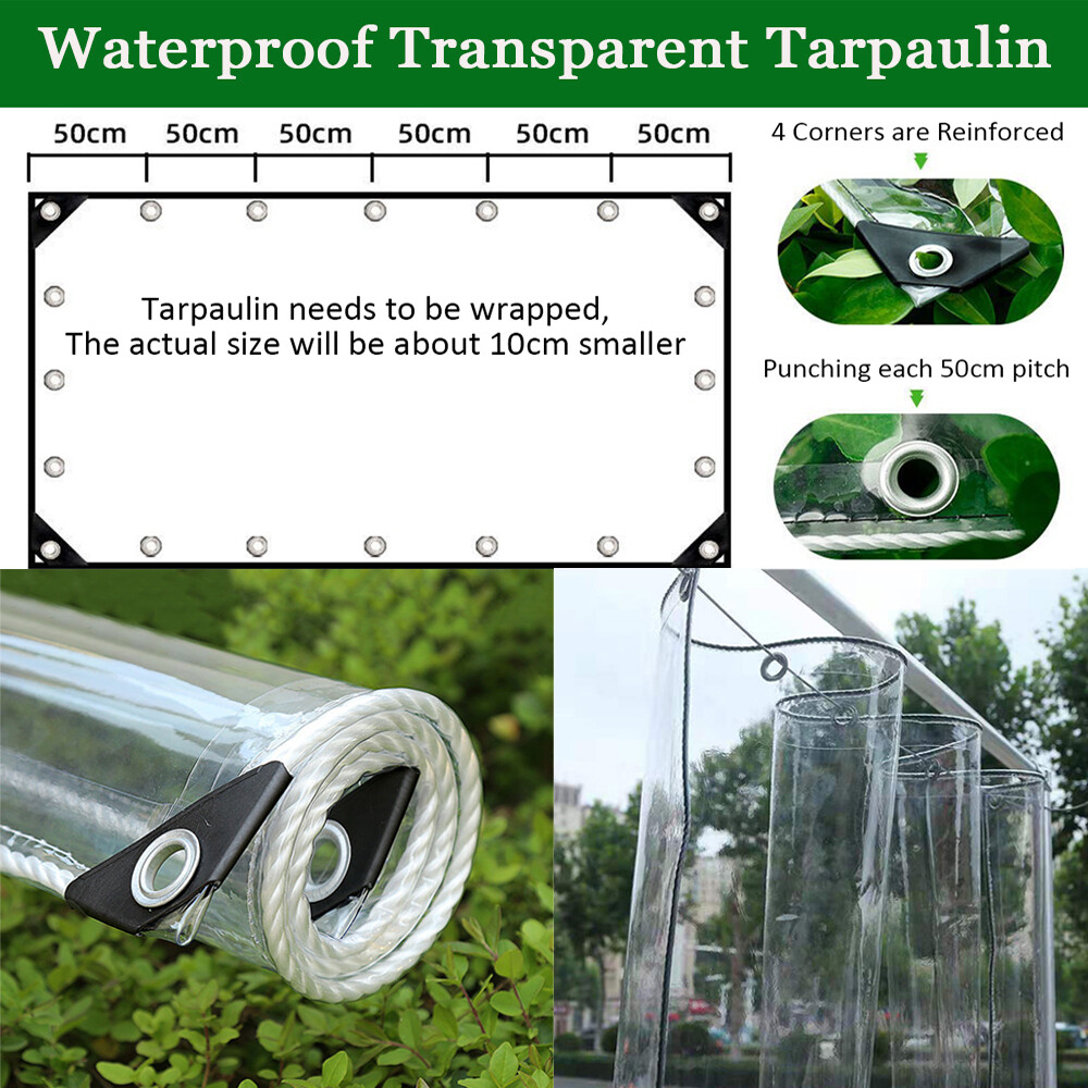HeavyDutyGlassClearPVCWaterproofRainTarpaulinGardenPlantCover0.39mm