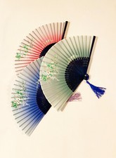 Japanese bamboo Folding Handfan Hand Fan W Printed Cherry Blossom Flower Design
