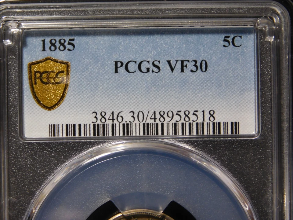 VINTAGE US COINS PCGS GOLD SHIELD 1885 LIBERTY V NICKEL VF30 - Image 4 of 4