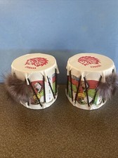 2 Canada Souvenir Drums With Animal Fur Native American Scenery