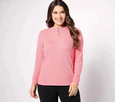 Denim & Co. Essentials Waffle Knit Henley Top-Tea Rose-XS A630302 NEW