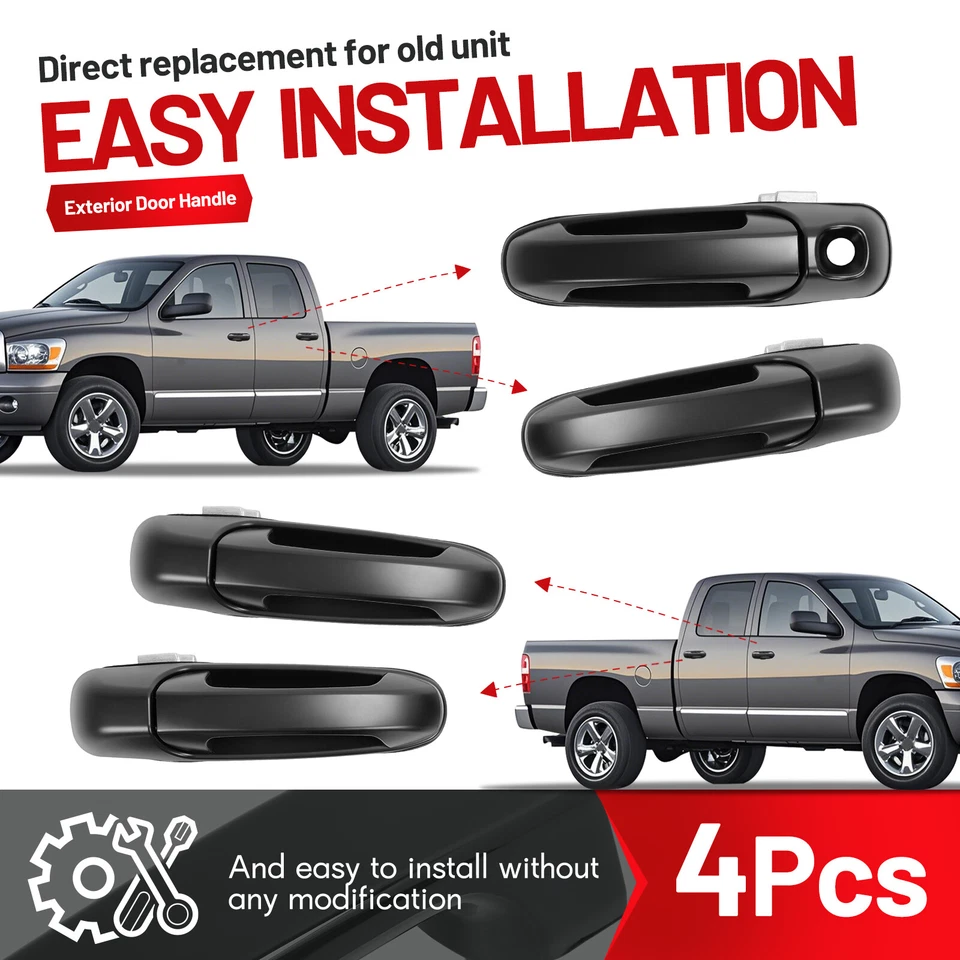 Exterior Door Handle Set For DODGE RAM 1500 2002-2011 Front and Rear 4PCs - Image 4 of 4