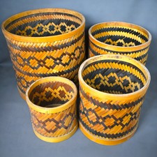 Lot de 4 paniers en osier tress� artisanal - vintage D�coration boh�me