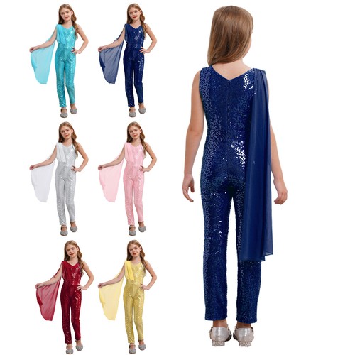Kinder Mädchen Hosenanzug Einteiler Body Glitzer Overall Kleidung Ärmellos Show - Bild 2 von 68