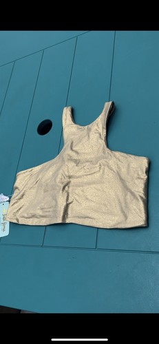 NWT Luli Fama Bikini Top Sporty Gold Unique L/XL D, DD, DDD $129 Stunning L@@K! - Picture 3 of 22