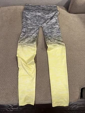 Mens Seamless Jock Knit Spandex Tights Compression Pants Medium Gray Yellow