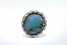 Vintage Handmade Casted Southwest Pure Sterling Silver Turquoise Cabochon Ring