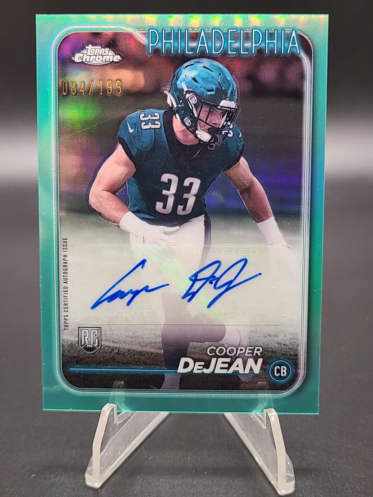 Cooper DeJean RC 2024 Topps Chrome Football Aqua Refractor Auto /199 Eagles